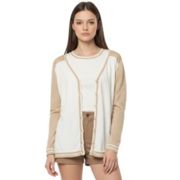 Leo & Ugo Paris Sweaters - Leo & Ugo Paris Size 4 Oversized White Sparkle Gold Cardigan Set EUC